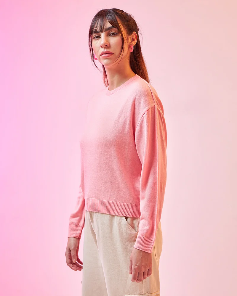 بيواكوف Women's Pink Oversized Flatknit Sweater